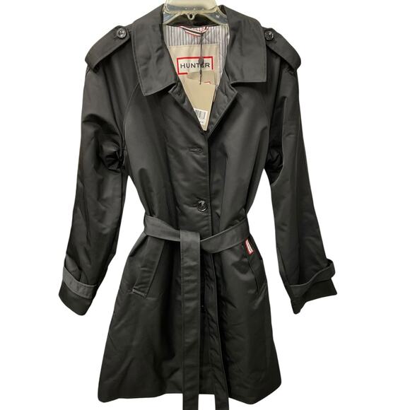 Hunter‎ Stacy Black Water Resistant Trench Coat Large Belted Rain Jacket NWT - Picture 2 of 12